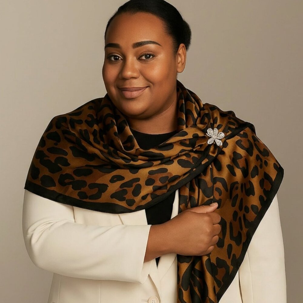Plus Size Leopard Statement Art Scarf | Curvy Girl Wrap — 26" x 78" Soft  & Bold